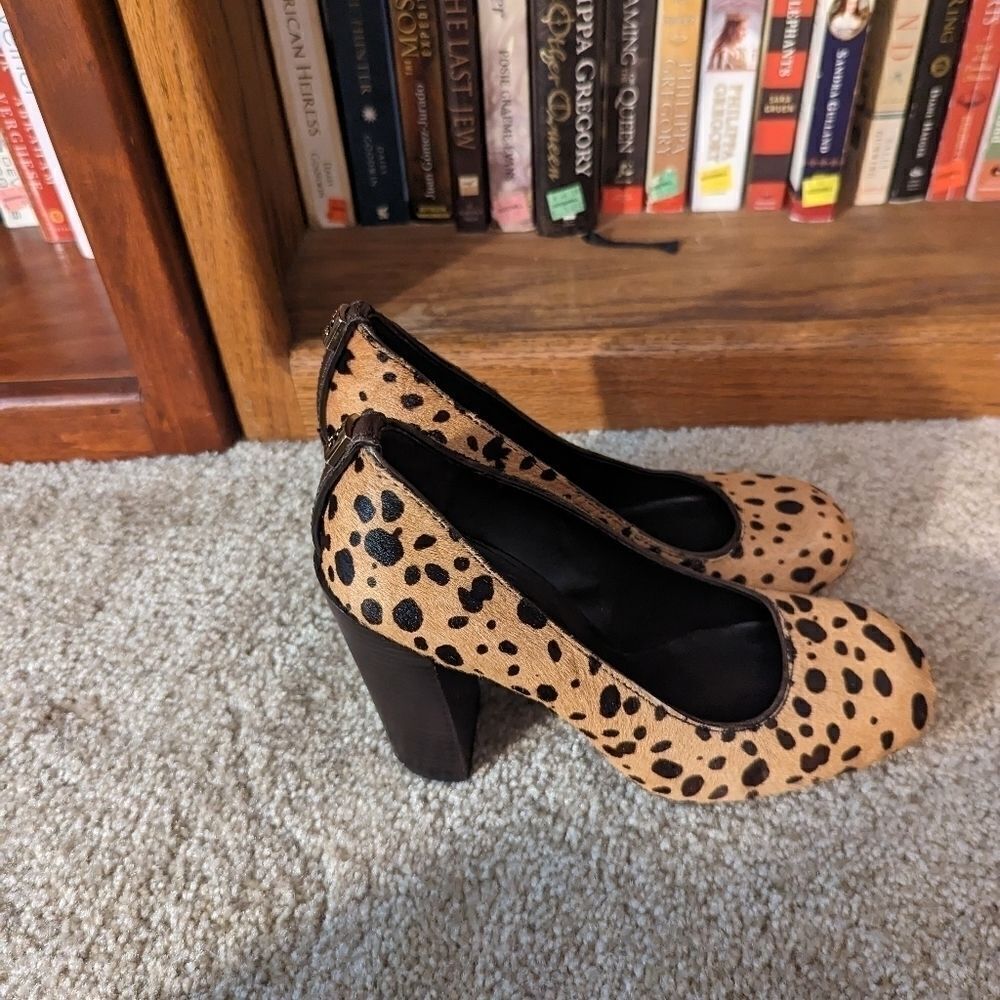 Tory Burch cowhair leopard print chunky heel stilleto sz 7 euc - Picture 3 of 9